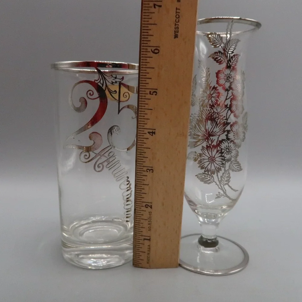 Vintage‎ Sterling Silver Overlay 25th Anniversary Glass & Vase Lot of 2